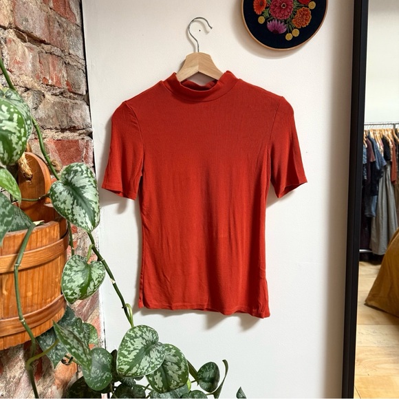 Tops - Ribbed Knit Mock-Neck Top | Small